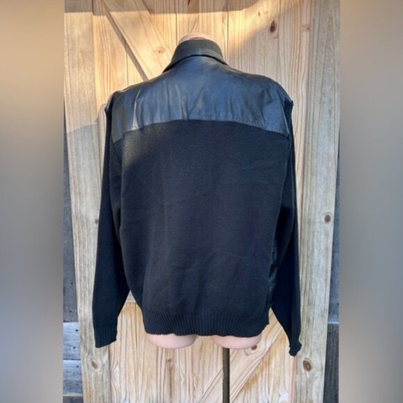 Vintage Mario Bellucci Black Genuine Leather Knit Sweater Bomber Jacket~XLT~ - Picture 5 of 7